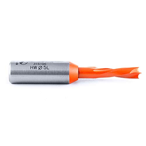 Amana Tool - 315105 Brad Pt. Solid Carbide Dowel Drill Boring Bit L/H 5mm Dia x 57.5mm L