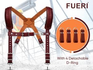 FUERI Nylon Leather Tool Belt Suspender Men Heavy Duty 26 Pocket Tools Bags Pouches Holder Organizer for Carpenter Construction Electrician Framer (Green & Maroon Tool Belt Set, Large 36" - 42")