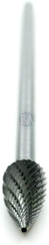 Benchmark Abrasives 6” Pointed Tree Shape Double Cut Tungsten Carbide Die Grinder Bits Metal Deburring Tool Rotary Burr, 1/4 Inch Shaft, Engraving Tool for Woodworking Shaping Carving (SG-5)