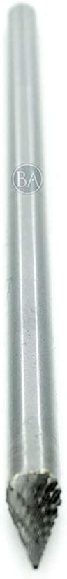 Benchmark Abrasives 6” Pointed Cone Shape Double Cut Tungsten Carbide Die Grinder Bits Metal Deburring Tool Rotary Burr, 1/4 Inch Shaft, Engraving Tool for Woodworking Shaping Carving (SM-1)
