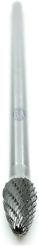 Benchmark Abrasives 6” Tree Shape Radius Double Cut Tungsten Carbide Die Grinder Bits Metal Deburring Tool Rotary Burr, 1/4 Inch Shaft, Engraving Tool for Woodworking Shaping Carving (SF-3)