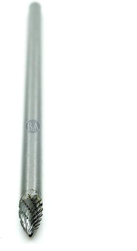 Benchmark Abrasives 6” Pointed Tree Shape Double Cut Tungsten Carbide Die Grinder Bits Metal Deburring Tool Rotary Burr, 1/4 Inch Shaft, Engraving Tool for Woodworking Shaping Carving (SG-1)