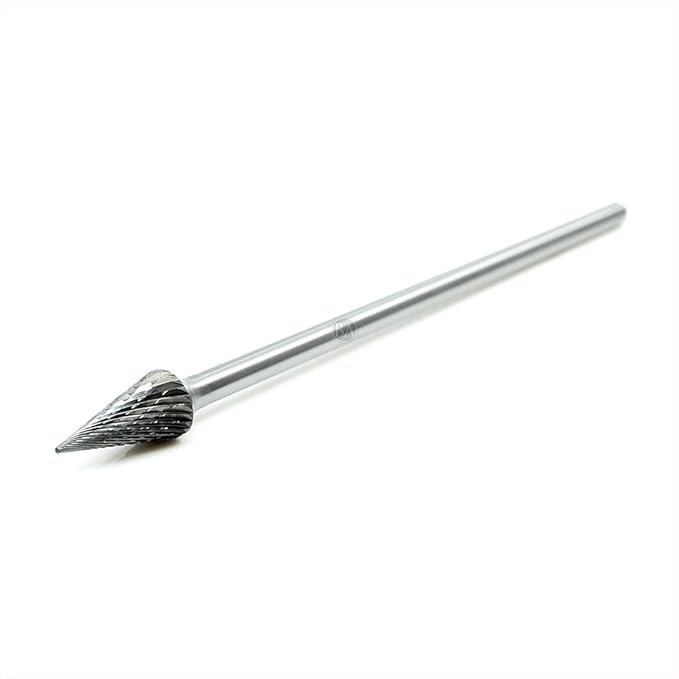 Benchmark Abrasives 6” Pointed Cone Shape Double Cut Tungsten Carbide Die Grinder Bits Metal Deburring Tool Rotary Burr, 1/4 Inch Shaft, Engraving Tool for Woodworking Shaping Carving (SM-5)