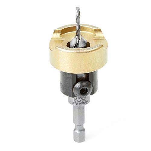 Amana Tool 82 Degree Countersink with Drill Bit Depth Stop and No-Thrust Ball Bearing, 55225, 3/8 D x 3/32 Drill D x 1/4 Inch Quick Release Hex Shank