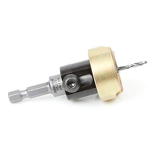 Amana Tool 82 Degree Countersink with Drill Bit Depth Stop and No-Thrust Ball Bearing, 55225, 3/8 D x 3/32 Drill D x 1/4 Inch Quick Release Hex Shank