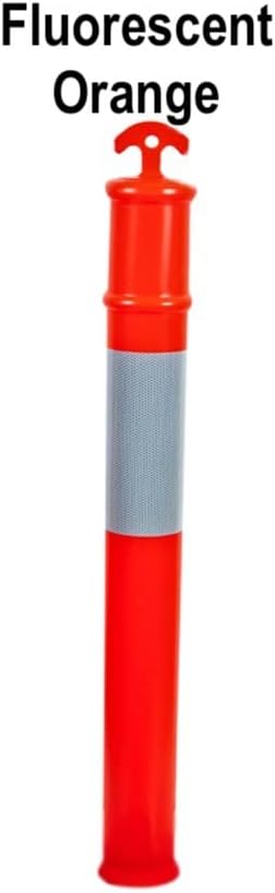 CJ Safety 44" Orange PE Delineator Post Cone, 44" Height Post, 10 lbs Recycled Rubber Black Base, 10" Reflective Band (Set of 6)