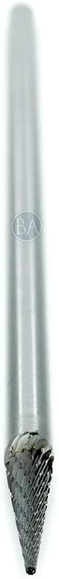 Benchmark Abrasives 6” Pointed Cone Shape Double Cut Tungsten Carbide Die Grinder Bits Metal Deburring Tool Rotary Burr, 1/4 Inch Shaft, Engraving Tool for Woodworking Shaping Carving (SM-3)