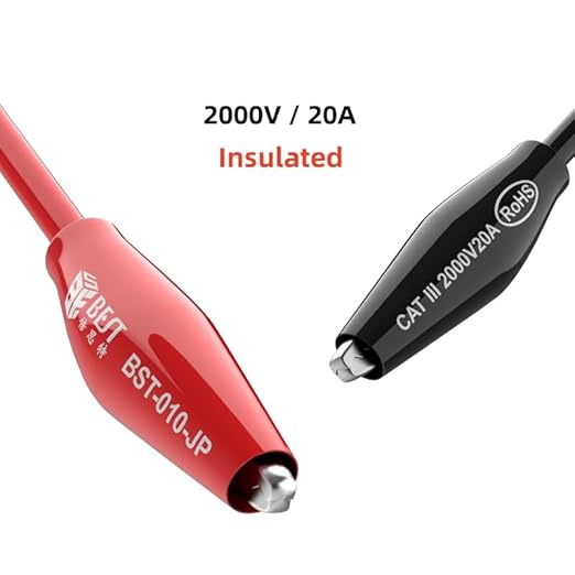 CAT III 18AWG Test Leads with Insulated Alligator Clips, 4mm Banana Plug to Alligator Clips Electrical Test Leads 2000V 20A for Multimeter Electrical Testing Length 41 inch