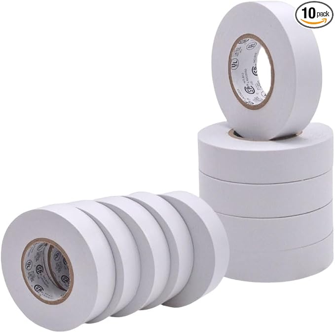 WOD ETC766 Professional Grade General Purpose White Electrical Tape UL/CSA Listed core. Vinyl Rubber Adhesive Electrical Tape: 3/4inch X 66ft. - Use at No More Than 600V & 176F (Pack of 10)