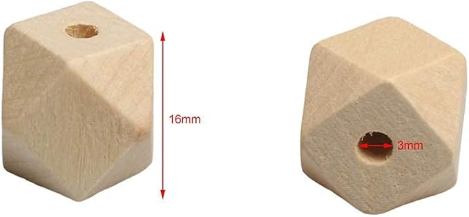 Geometric Wooden Beads, 16mm Smooth Loose Beads Unfinished Spacer Beading - Image 5