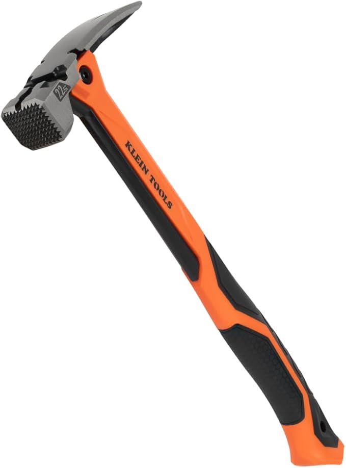 Klein Tools H81022 Anti-Vibration Milled Face Framing Hammer with Straight Claw, 22-Ounce Forged Steel, Magnetic Nail Starter and Extra-Large Squared Strike Face