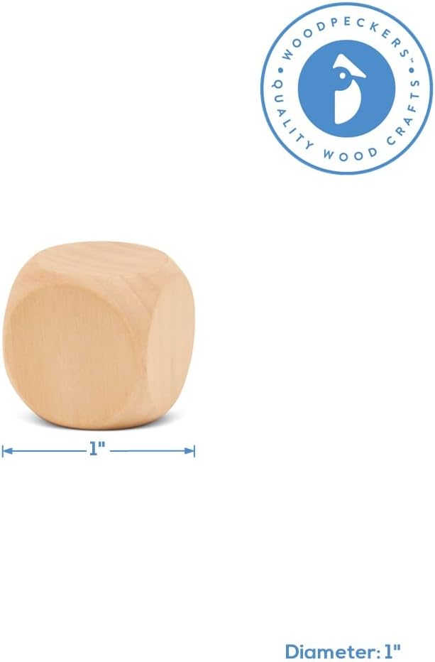 Woodpeckers Unfinished Wooden Dice, 1 Inch Hexahedron, Natural Wood - Image 4