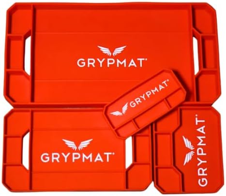 Grypmat Plus Grip Mat for Mechanics - Non-Slip Flexible Silicone Tool Tray - Tool Organizer for Tool Box - Magnetic-Free, Easy-to-Clean Tool Mat - QUAD S, M, L & XL, Orange