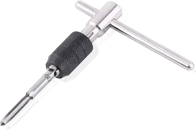 Mesee 6 Pcs Tap Wrench Tool Set, Adjustable T-Handle Ratchet Tap Holder Wrench Machine Screw Thread Metric Plug T-Taps with M3 M4 M5 M6 M8 Taps for Metal/Aluminum/Plastic/Wood