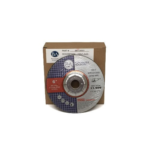Benchmark Abrasives 6 Inch Aluminum Oxide Depressed Center Thin Type 1 Grinder Cut Off Wheels for Metal and More - .045" Thick 7/8" Arbor, Angle Grinder Cutting Disc, Grinding Cutting Wheel - 25 Pack