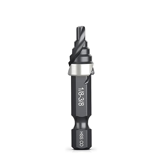 THINKWORK M35 Cobalt Spiral Flute Step Drill Bit, Single Size HSS Step Bit 3/8", Small Size EDC 1/4" Shank Step Bits for Metal, Carbon Steel, Stainless Steel, Wood, Plastic