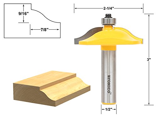 YONICO Raised Panel Cabinet Door Router Bits 2-1/4-Inch Diameter Ogee 1/2-Inch Shank 12132