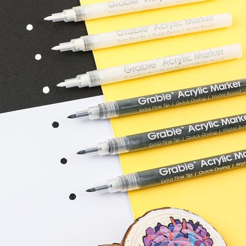 Grabie Black & White Extra Fine Tip Acrylic Paint Marker Set, 6 Pack, 0.7mm - Image 6