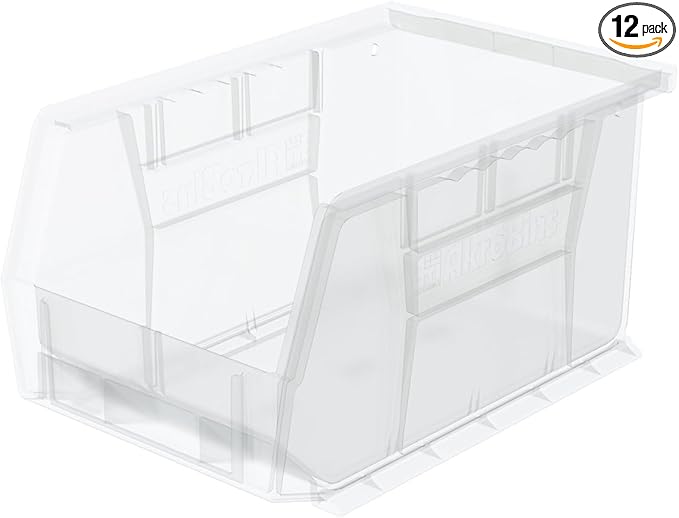 Akro-Mils 30237 AkroBins Plastic Storage Bins, Space-Saving Stackable Bins for Garage, Pantry, Craft Organization, 9-" x 6-" x 5-", Clear, 12-Pack