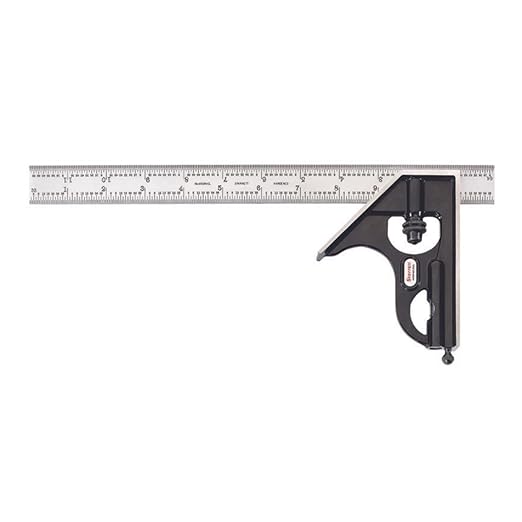 Starrett Steel Combination Square with Square Head and SLC - 12" Blade Length, Forged and Hardened Steel Heads, Reversible Lock Bolt, Scriber, Spirit Level, 4R Graduation Type - C33H-12-4RW/SLC