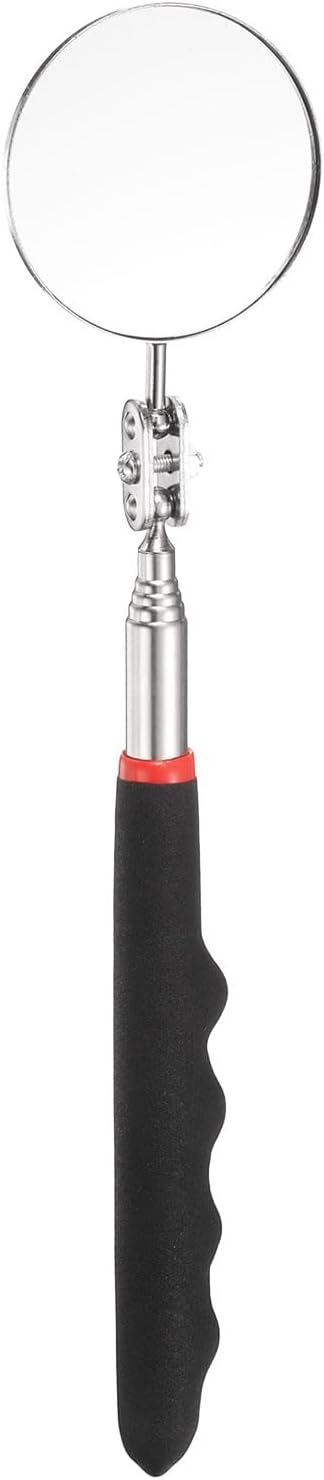 HARFINGTON Telescoping Inspection Mirror 2" Round 9.4" to 28.7" 360 Degree Stainless Steel Inspection Swivel Head Extendable Mirrors with Pocket Clip for Technicians Mechanics, Black