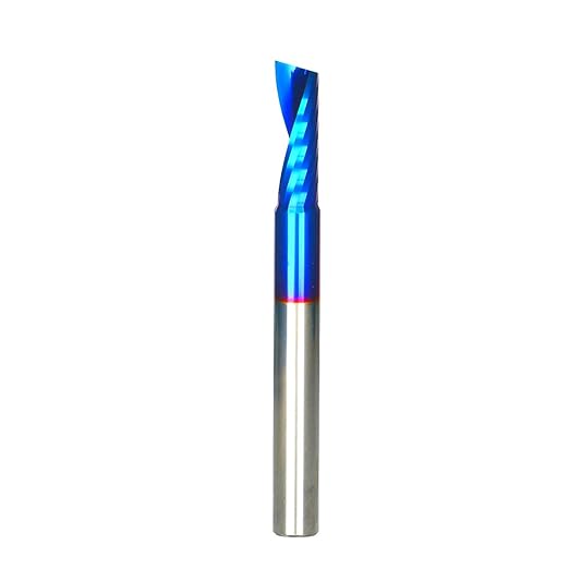O Single Flute Upcut Spiral End Mill CNC Router Bit with NACO Coating for Plastic Cutting with Mirror Finish (1, 1/4 D x 3/4 CH x 1/4 SHK x 2-1/2L) UT144