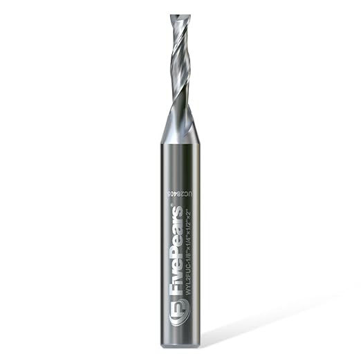 FivePears Up Cut Spiral Router Bit for CNC, 1/8 inch Cutting Diameter and 1/2 inch Cutting Length 1/4 inch Shank Carbide End Mill Router Bit for Wood Carving Engraving Grinding Grooving