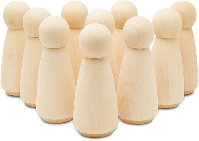 Wood Peg Dolls, 5.5 Inch Large Mom/Angel Shape Wooden Peg People, Strong Birch by Woodpeckers