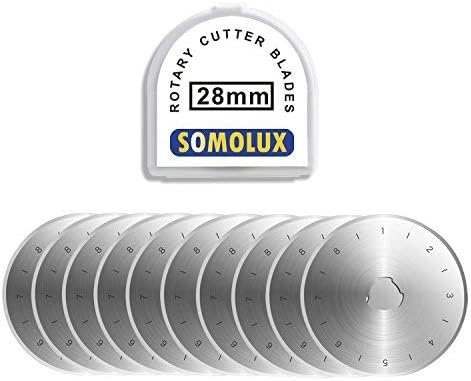 SOMOLUX 28mm Rotary Cutter Blades 10 Pack, Fits OLFA, Fiskars Etc Rotary Cutter by SOMOLUX