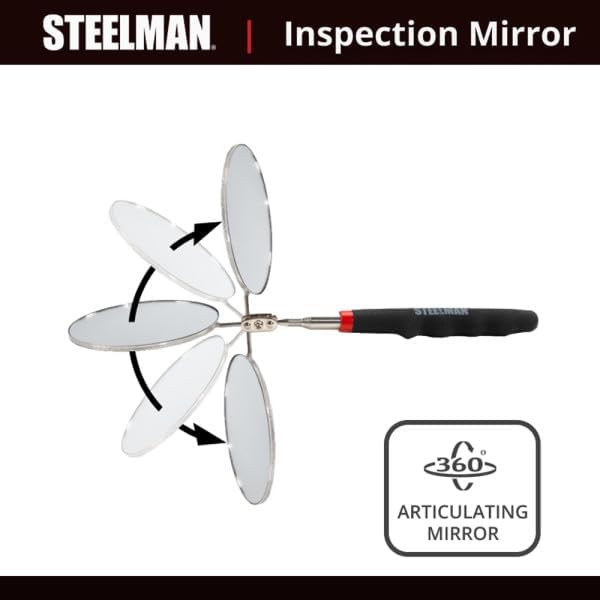 Steelman 29-Inch Telescoping Auto Inspection Mirror, Durable Steel, Articulating 3.25-Inch Round Mirror, Contoured Grip (Case of 10)