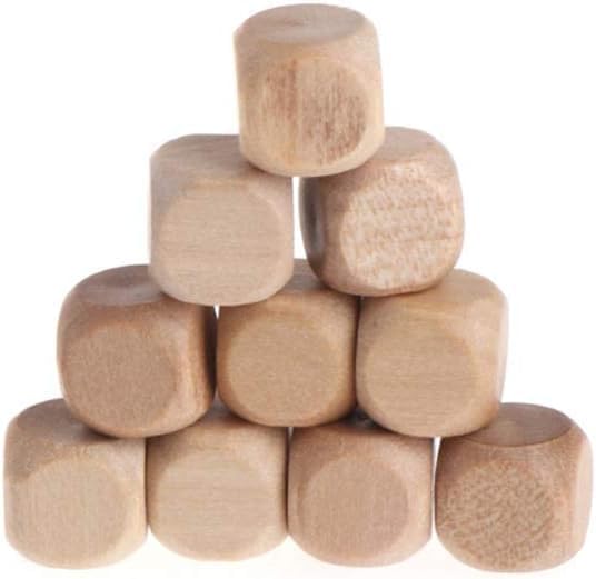 10 Pcs Wooden Dice, 6 Sided Blank Dice Round Corner Cube DIY Graffiti Crafts by Unknown