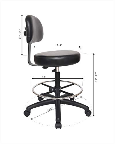 Chair Master Adjustable Chair for Exam Rooms, Labs, Doctor and Dentist Offices. Easy to Clean! 19"-27" Seat Height. 18" Foot Ring (Medium Bench Height, Black)