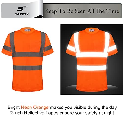 High Visibility Shirts for Men Class 3 Hi Vis Reflective Construction Shirts for Men with Pocket Safety T Shirt for Mens Work Shirt for Mens Short Sleeve