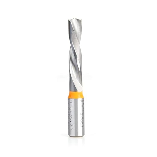 Amana Tool - 317008 Brad Pt. Solid Carbide Dowel Drill Boring Bit L/H 8mm Dia x 70mm Lon