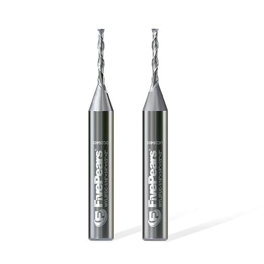 FivePears Up&Down Cut Spiral Router Bits Set for CNC, 1/16 inch Cutting Diameter and 1/2 inch Cutting Length 1/4 inch Shank Carbide End Mill Router Bit for Wood Carving Engraving Grinding Grooving