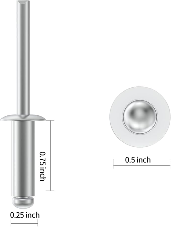 (55Pcs) 1/4" x3/4" Aluminum Blind Rivets, 6.3 x 19mm Pop Rivets,Rivets for Metal,Silver-(VG10115)