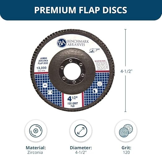 Benchmark Abrasives 4.5" x 7/8" Premium High Density Jumbo Zirconia Type 29 Flap Discs 4 1/2 for Angle Grinder, Sanding Discs, Finishing - Grinding Wheels 4 1/2 Inch (3000 Pack) - 120 Grit