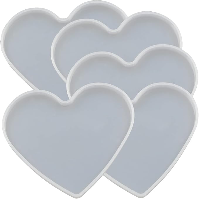 5Pcs Love Heart Epoxy Mold DIY Resin Casting Heart Base Coaster Silicone Mold - Image 5