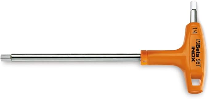 Beta 96TINOX Stainless Steel High Torque T-Handle Hex Key Allen Wrench, SAE 1/4"