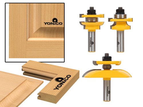 YONICO Raised Panel Cabinet Door Rail and Stile Router Bits Set 3 Bit Round Over 1/2-Inch Shank 12343
