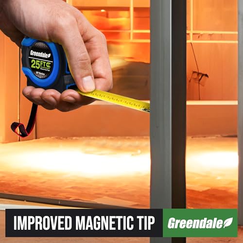 Greendale - 3 Pack - Tape Measures 25 ft - Easy to Read Fractions to 1/8th inch - Magnetic Tip - Thumb and Quick Lock - Autowind - Belt Clip - Blue - Measuring Tape Retractable