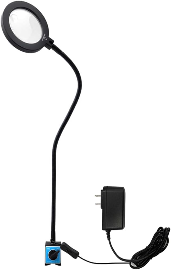 Magnetic Work Light, Led Machine Light with Magnifying Glass, 23.5in Flexible Gooseneck Magnetic Base Lamp for Steel Lathe and Drill Press, 3400Lux 10.5W 110V