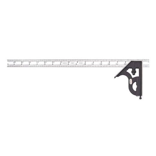 Starrett Steel Combination Square with Square Head - 18" Blade Length, Cast Iron Heads, Reversible Lock Bolt, Scriber, Spirit Level, 4R Graduation Type - 11H-18-4R