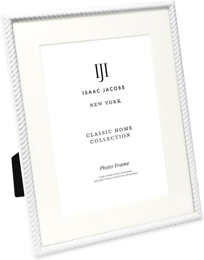 Isaac Jacobs 7x9 White Metal Rope Border Picture Frame, Horizontal & Vertical by IsaacJacobs