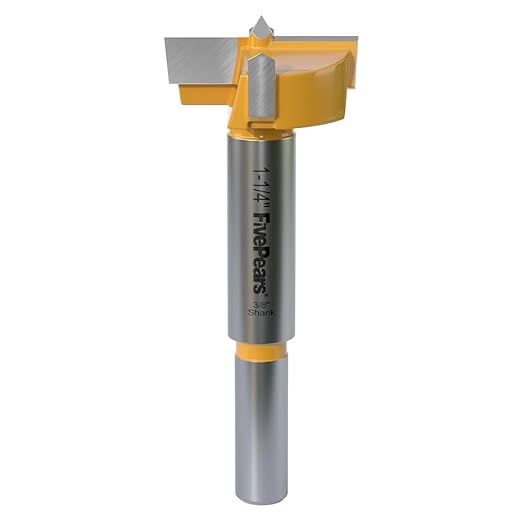 FivePears Forstner Drill Bit 3/8 inch Shank, 1-1/4 inch Cutting Diameter, Carbide Tipped Wood Hole Saw Auger Opener, Hole Opener Hinge Hole Cutter for Woodworking, Plastic, Plywood Products