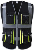 JKSafety 10 Pockets Black Color Safety Vest Zipper Front with High Reflective Strips Meets ANSI/ISEA Standards (88-Black, X-Large)