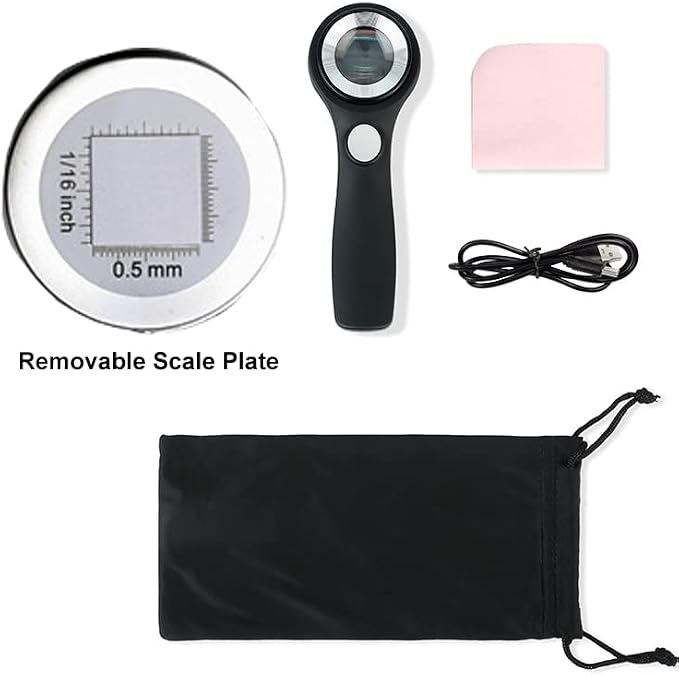 Handheld Jewelers Loupe with Scale, Magnifying Glass Loop with UV and LED Light - Image 6