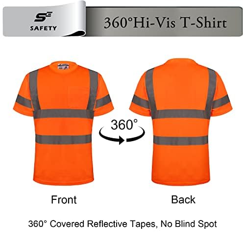 High Visibility Shirts for Men Class 3 Hi Vis Reflective Construction Shirts for Men with Pocket Safety T Shirt for Mens Work Shirt for Mens Short Sleeve