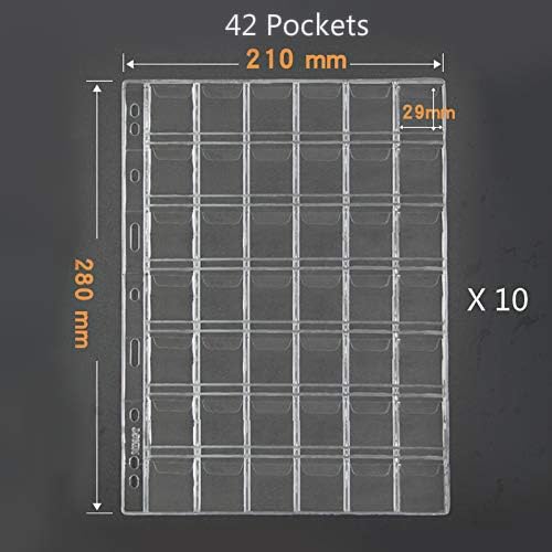 42 Pocket Coin Pages 10 Sheet Plastic Coin Holders Stamp Collector Supplies | - Image 2