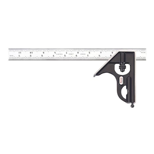 Starrett Steel Combination Square with Square Head - 12" Blade Length, Forged and Hardened Steel Heads, Reversible Lock Bolt, Scriber, 16R Graduation Type - C33H-12-16R